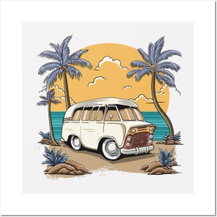 Vintage Car in Beach Summer Time Posters and Art